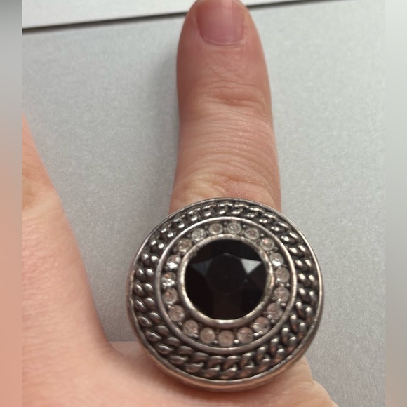 BLACK AND SILVER STATEMENT RING - Picture 1 of 4